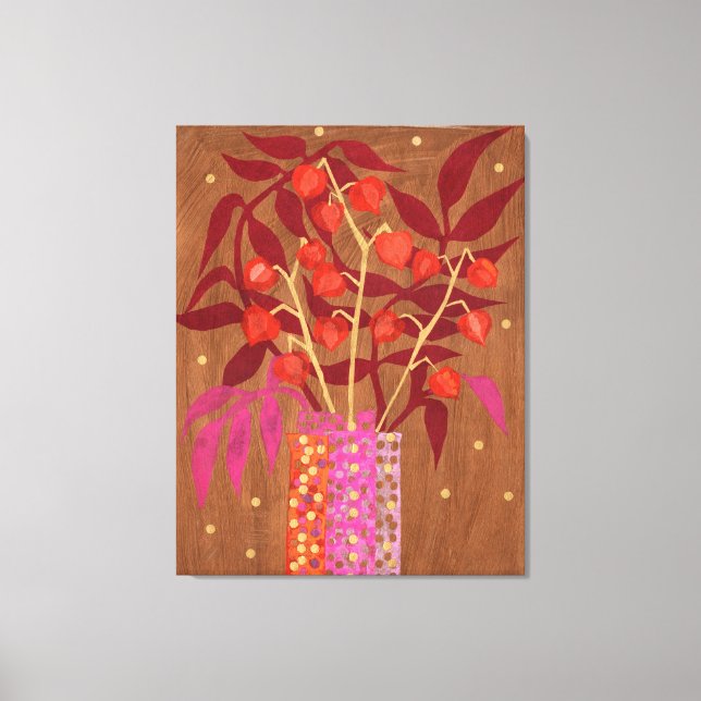 Physalis Chinese Lanterns Paper Collage Floral Art Canvas Print (Front)