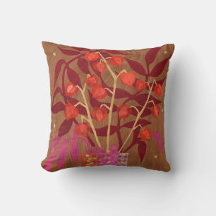 Physalis Chinese Lanterns Paper Collage Floral Art Throw Pillow