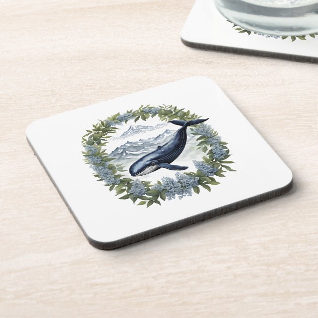 Physeter macrocephalus Whale With Mountain Laurel Coaster (Left Side)