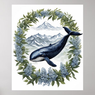 Physeter macrocephalus Whale With Mountain Laurel Poster