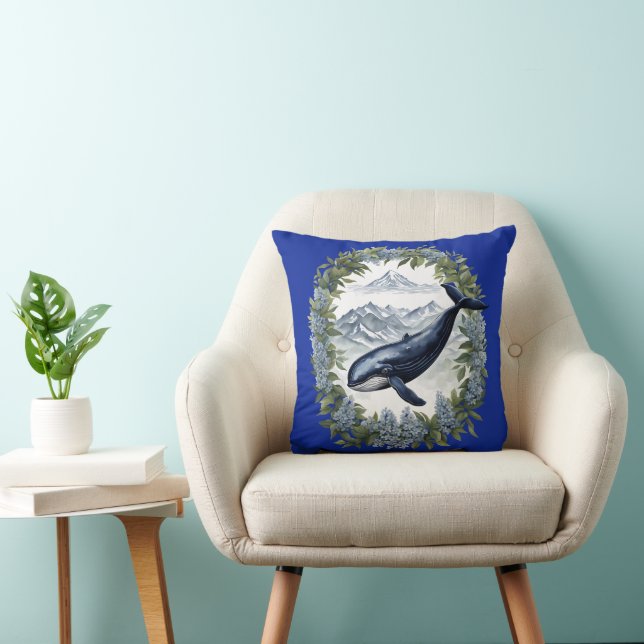 Physeter macrocephalus Whale With Mountain Laurel Throw Pillow (Chair)