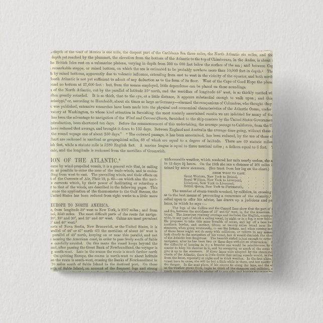 Physical Chart of the Atlantic Ocean 2 Inch Square Button (Front)
