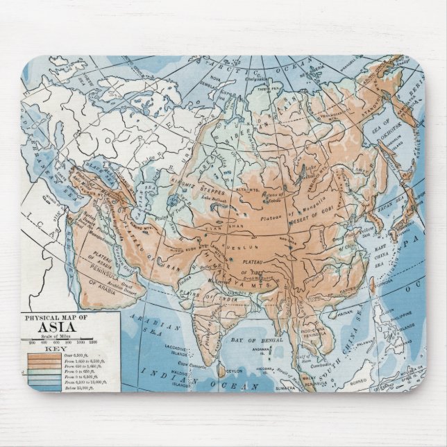 Physical Map of Asia (1916) Mouse Pad (Front)