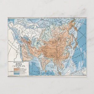 Physical Map of Asia (1916) Postcard