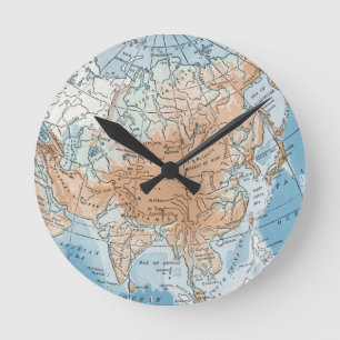 Physical Map of Asia (1916) Round Clock