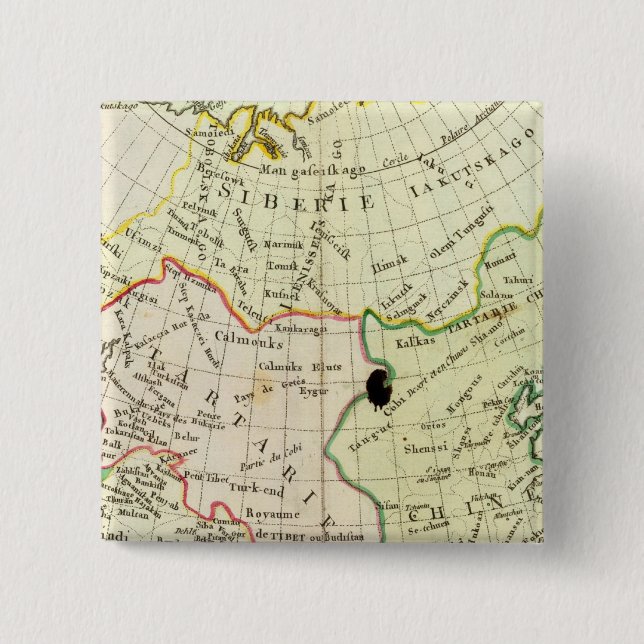 Physical map of Asia 2 Inch Square Button (Front)