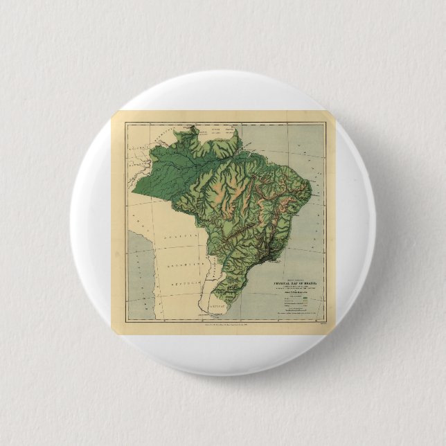 physical map of brazil 2 inch round button (Front)