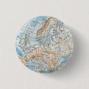Physical Map of Europe (1916) 1 Inch Round Button