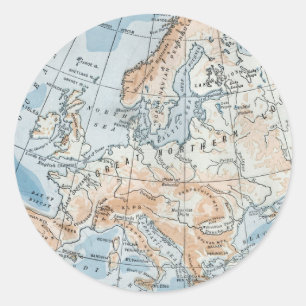 Physical Map of Europe (1916) Classic Round Sticker