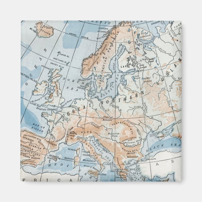 Physical Map of Europe (1916) Magnet (Front)