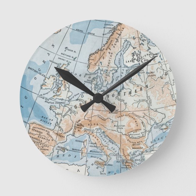 Physical Map of Europe (1916) Round Clock (Front)