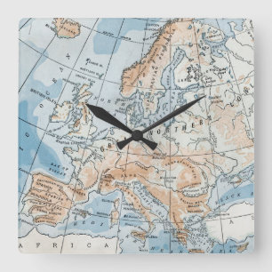 Physical Map of Europe (1916) Square Wall Clock
