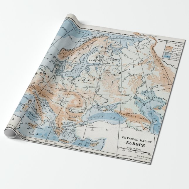 Physical Map of Europe (1916) Wrapping Paper (Unrolled)