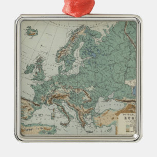 Physical Map of Europe Metal Ornament