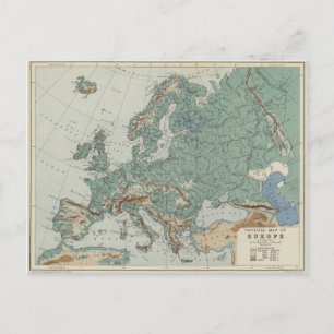 Physical Map of Europe Postcard