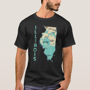 Physical Map Of Illinois State Major Cities Lakes  T-Shirt