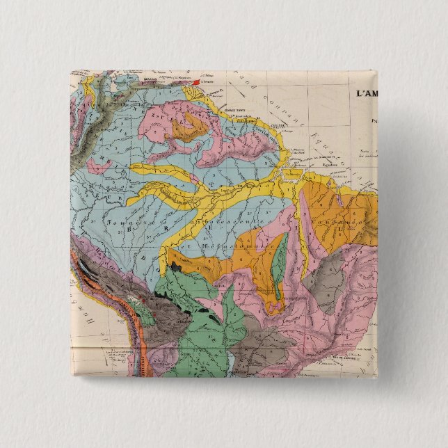 Physical Map of South America 2 Inch Square Button (Front)