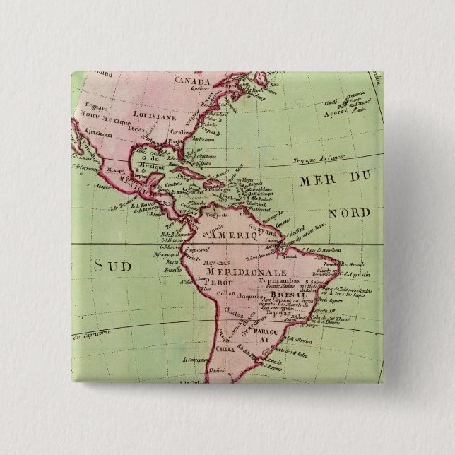 Physical map of the Americas 2 Inch Square Button (Front)