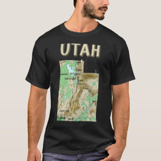 Physical Map Of Utah Major Cities Lakes Rivers Usa T-Shirt