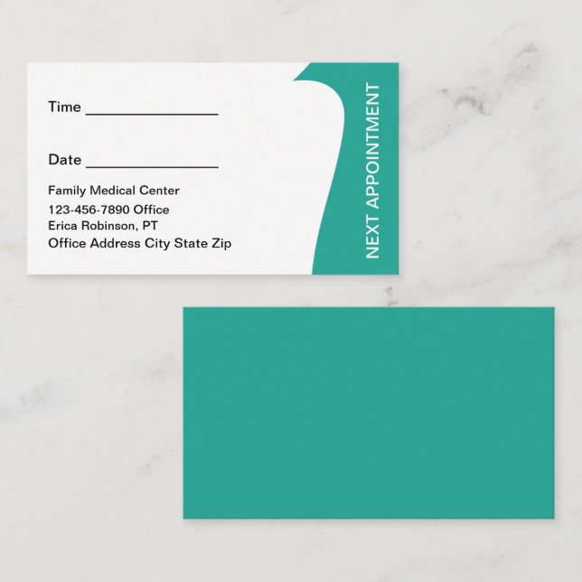 Physical Therapist Appointment Business Cards  (Front/Back)