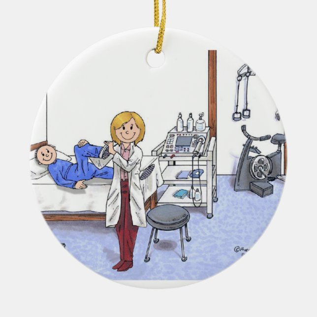 Physical Therapist, Blonde - Personalized Cartoon Ceramic Ornament (Front)