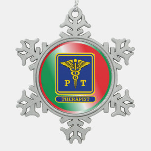 Physical Therapist Caduceus Shield Snowflake Pewter Christmas Ornament
