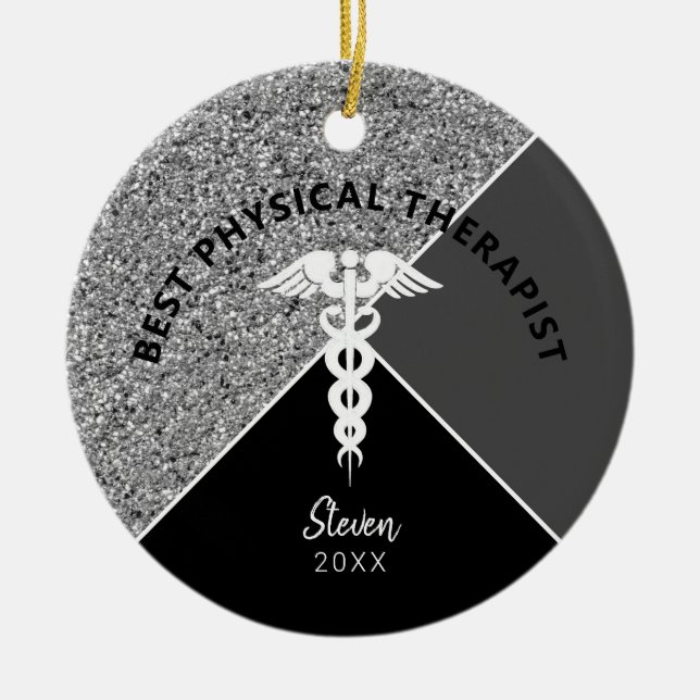 Physical Therapist Medical Silver Personalized Ceramic Ornament (Front)