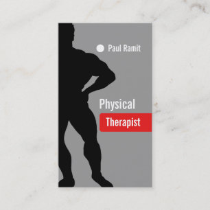 Physical Therapist Red Grey Business Card