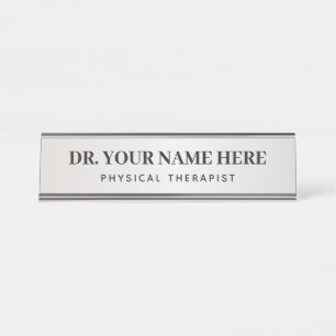 Physical Therapist Simple Silver and Black Office Desk Name Plate