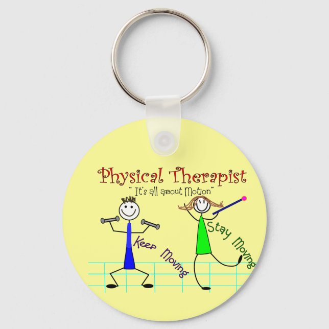 Physical Therapist Stick People "Keep Moving" Keychain (Front)
