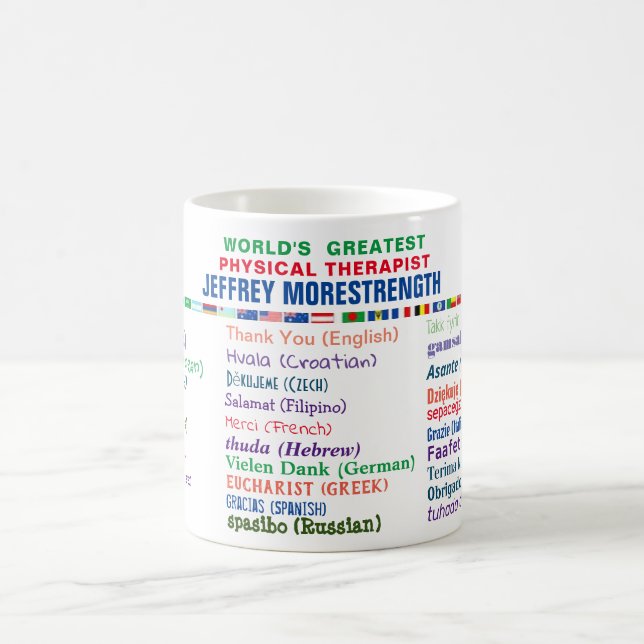 Physical Therapist Thank You in 30 Languages Coffee Mug (Center)