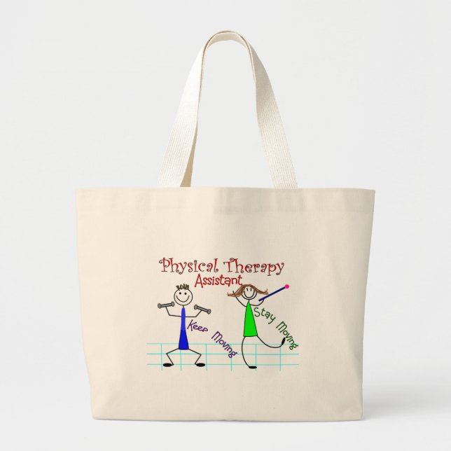 Physical Therapy Assistant Stick People Design Large Tote Bag (Front)