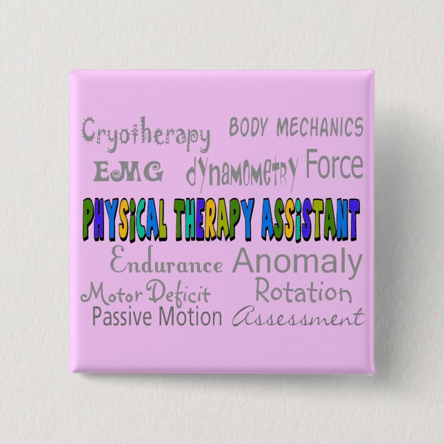 Physical Therapy Assistant "Terminology" Design 2 Inch Square Button (Front)