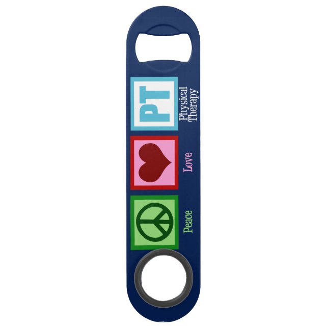 Physical Therapy Blue Peace Love Speed Bottle Opener (Front)