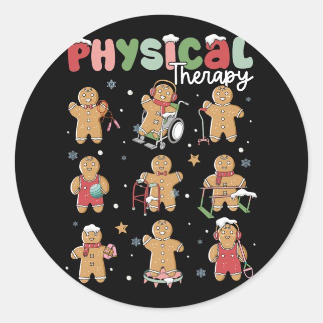 physical therapy christmas gingerbread physical th classic round sticker (Front)