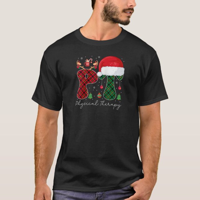 Physical Therapy Christmas Santa Hat Red Plaid PT  T-Shirt (Front)