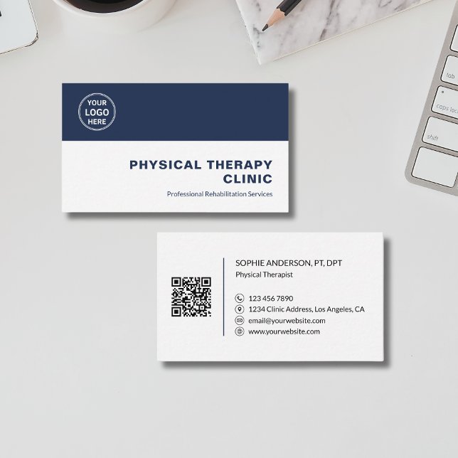Physical Therapy Clinic Custom Logo QR Code Business Card (Physical Therapy Clinic Custom Logo QR Code Business Card)