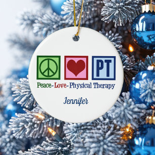 Physical Therapy Peace Love PT Custom Christmas Ceramic Ornament