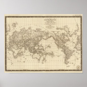 Physical world map poster