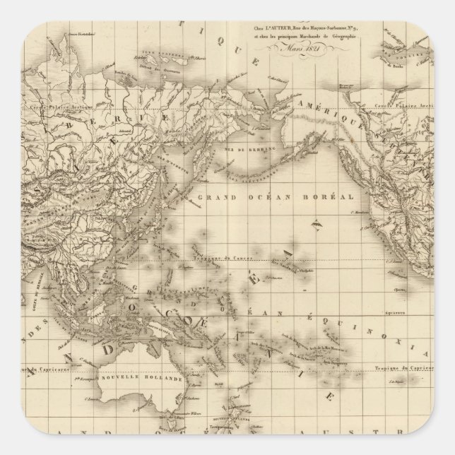 Physical world map square sticker (Front)