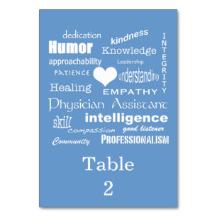 Physician Assistant Occasion/Word Cloud on Blue Table Number