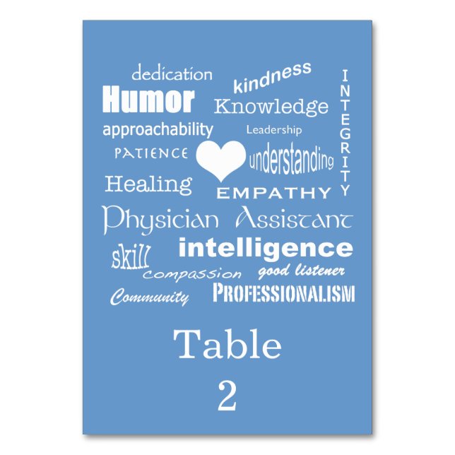 Physician Assistant Occasion/Word Cloud on Blue Table Number (Back)