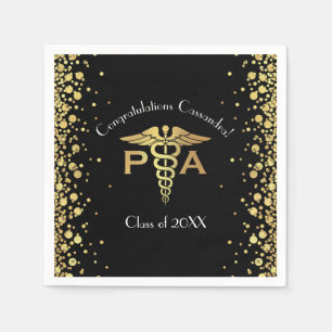 Physician Assistant PA Graduation Black Gold Napkin