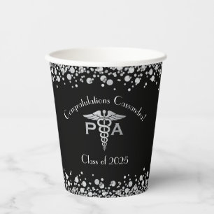 Physician Assistant PA Graduation Black Silver Paper Cups