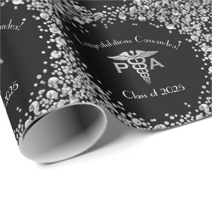Physician Assistant PA Graduation Black Silver Wrapping Paper