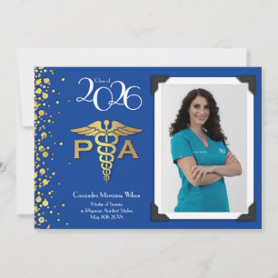 Physician Assistant PA Graduation Blue Gold Invitation