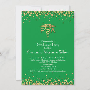 Physician Assistant PA Graduation Green Gold Invitation