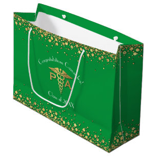 Physician Assistant PA Graduation Green Gold Large Gift Bag