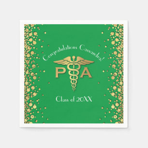 Physician Assistant PA Graduation Green Gold Napkin