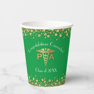 Physician Assistant PA Graduation Green Gold Paper Cups